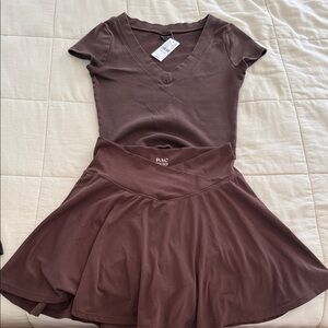 PacSun Brown Skater Skirt and Cotton Shirt